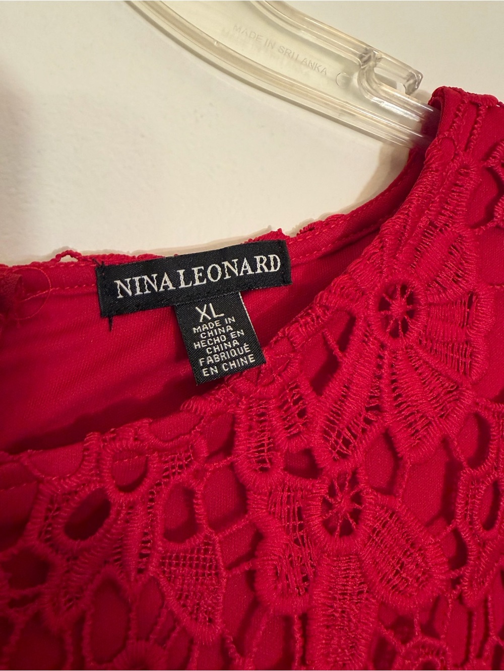 Nina Leonard Bright Red Crochet Lace Shell